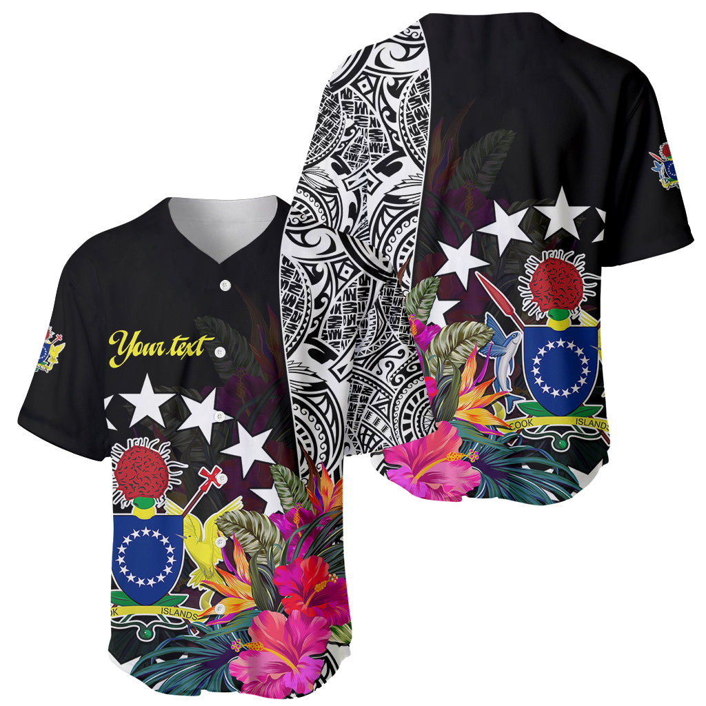 (Custom Personalised) Cook Island Baseball Jersey Tribal Polynesian and Tropical Flowers