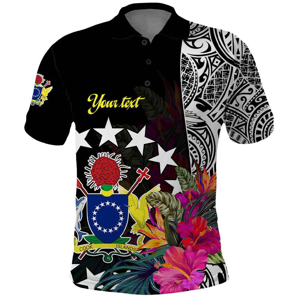 Custom Personalised Cook Island Polo Shirt Tribal Polynesian and Tropical Flowers