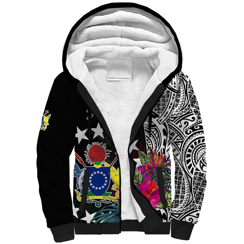 (Custom Personalised) Cook Island Sherpa Hoodie Tribal Polynesian and Tropical Flowers