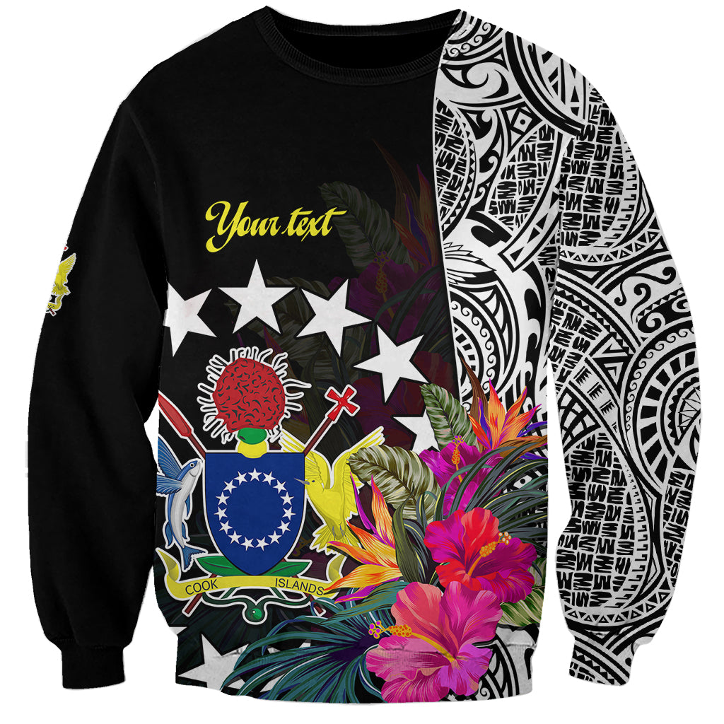 Custom Personalised Cook Island Sweatshirt Tribal Polynesian and Tropical Flowers