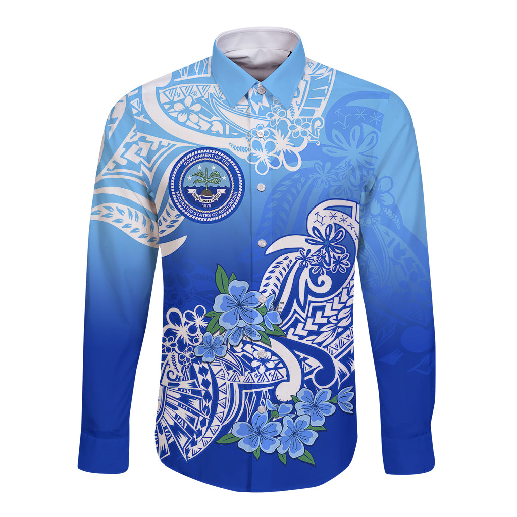 Federated States Of Micronesia Long Sleeve Button Shirt Polynesian Floral Tribal