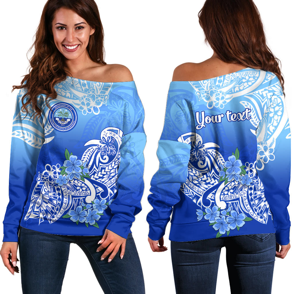 (Custom Personalised) Federated States Of Micronesia Off Shoulder Sweater Polynesian Floral Tribal