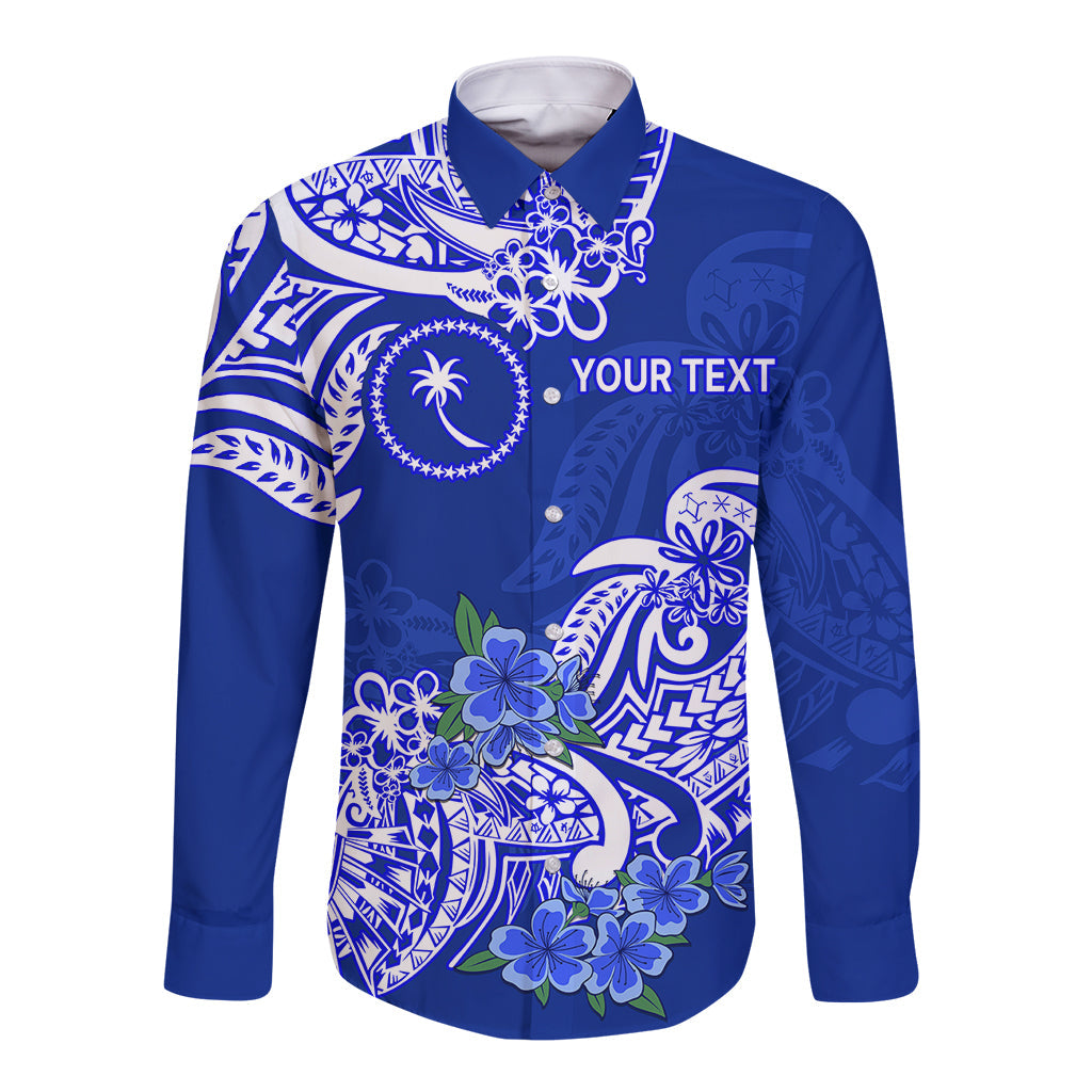 (Custom Personalised) FSM Chuuk State Long Sleeve Button Shirt Polynesian Floral Tribal