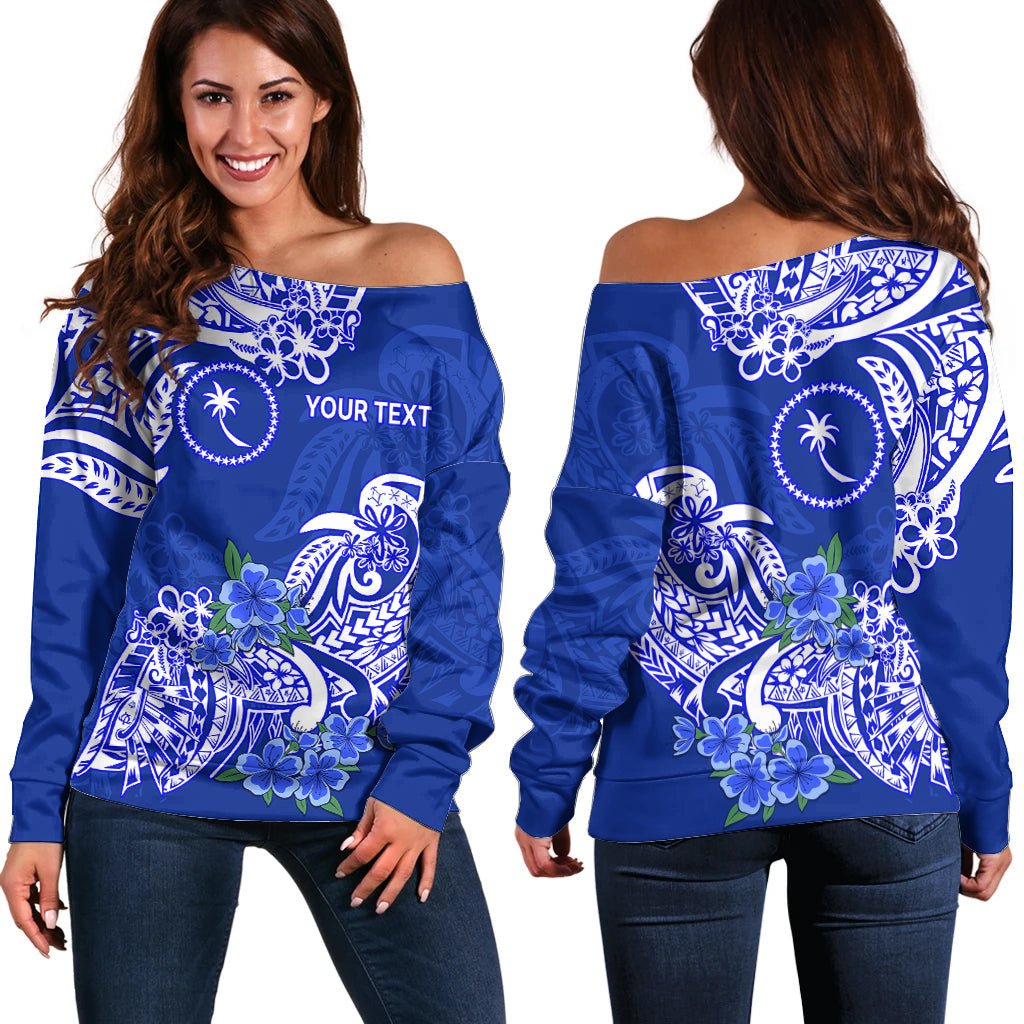 (Custom Personalised) FSM Chuuk State Off Shoulder Sweater Polynesian Floral Tribal