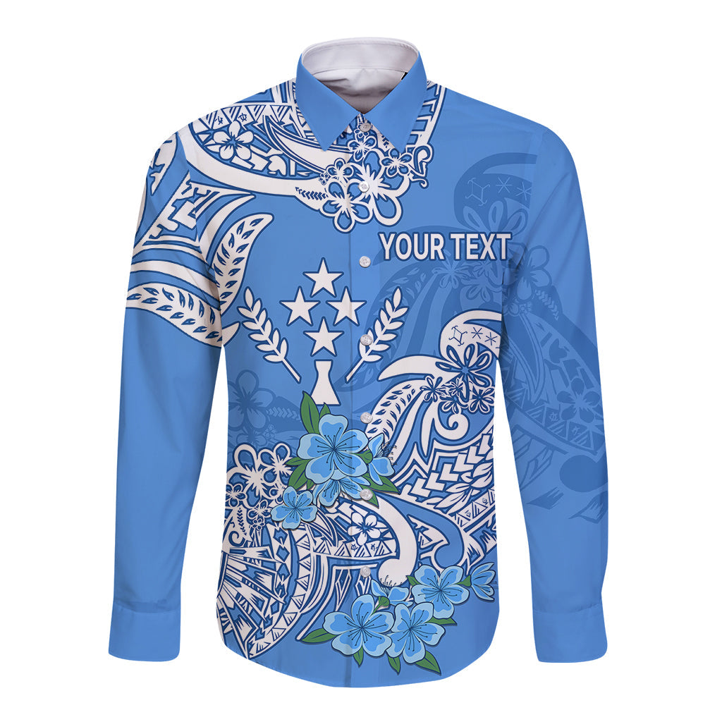 (Custom Personalised) FSM Kosrae State Long Sleeve Button Shirt Polynesian Floral Tribal