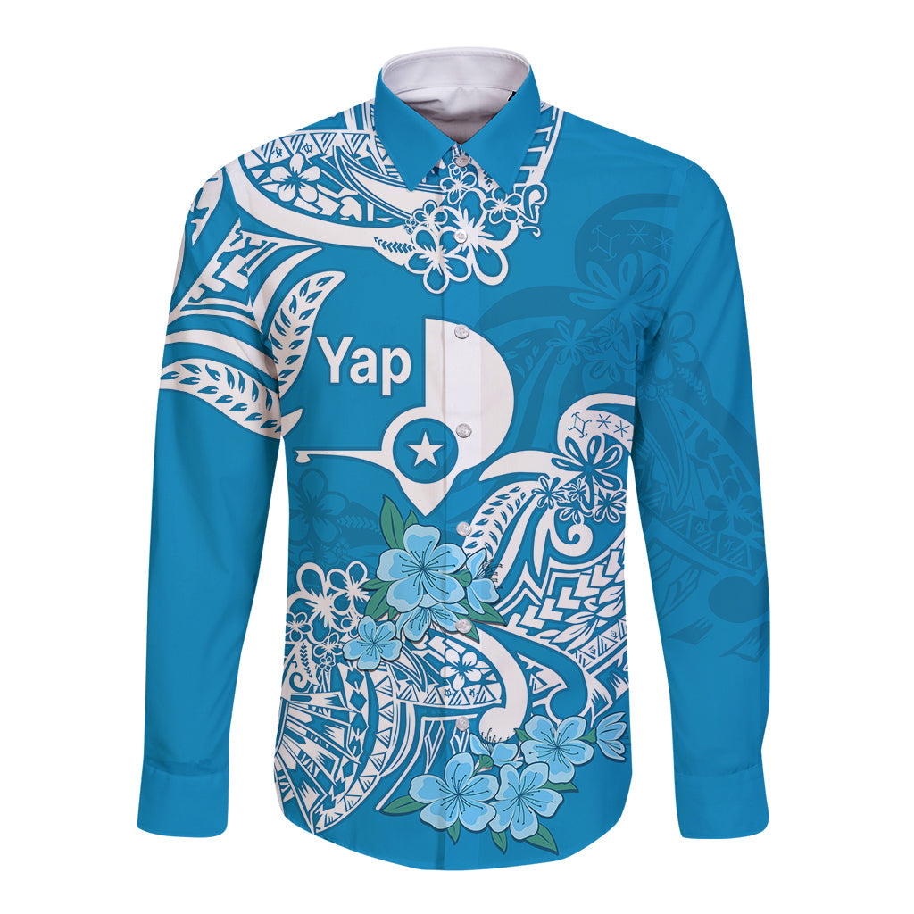 FSM Yap State Long Sleeve Button Shirt Polynesian Floral Tribal