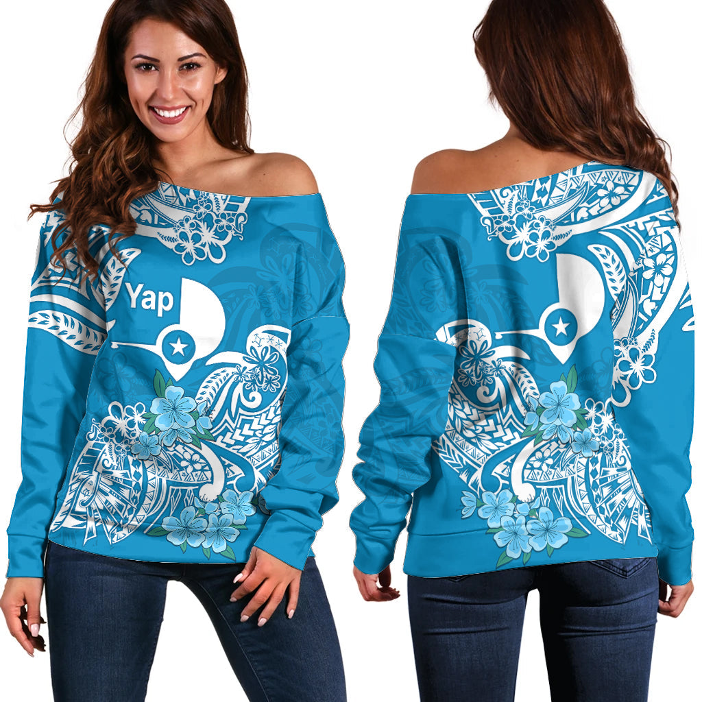 FSM Yap State Off Shoulder Sweater Polynesian Floral Tribal
