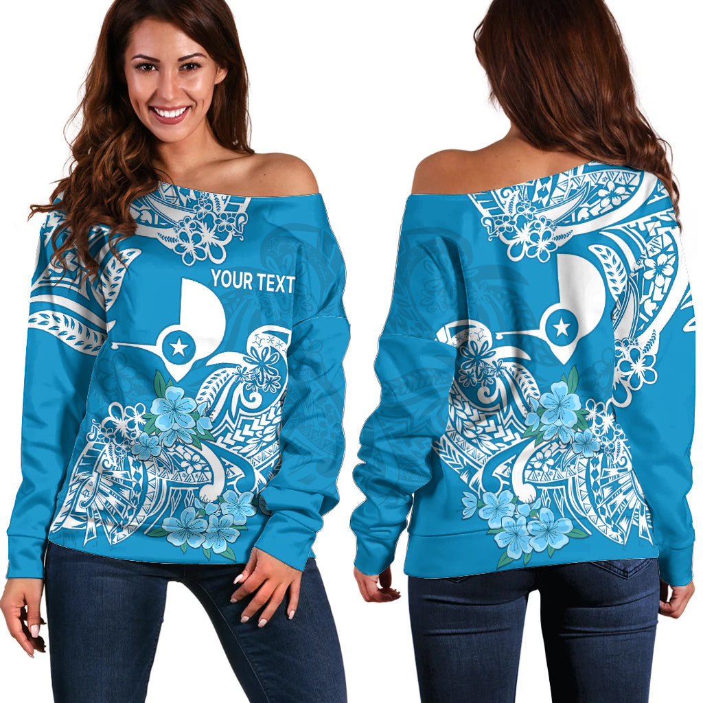 (Custom Personalised) FSM Yap State Off Shoulder Sweater Polynesian Floral Tribal