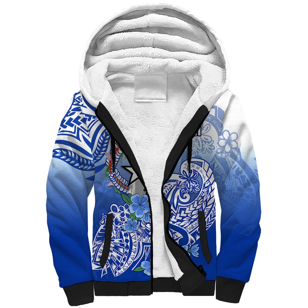 Northern Mariana Islands Sherpa Hoodie Polynesian Floral Tribal