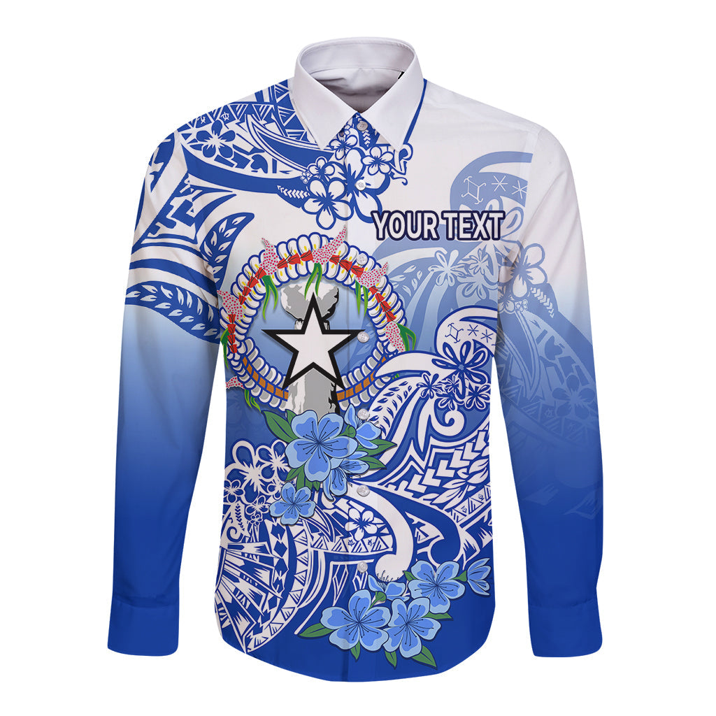 (Custom Personalised) Northern Mariana Islands Long Sleeve Button Shirt Polynesian Floral Tribal