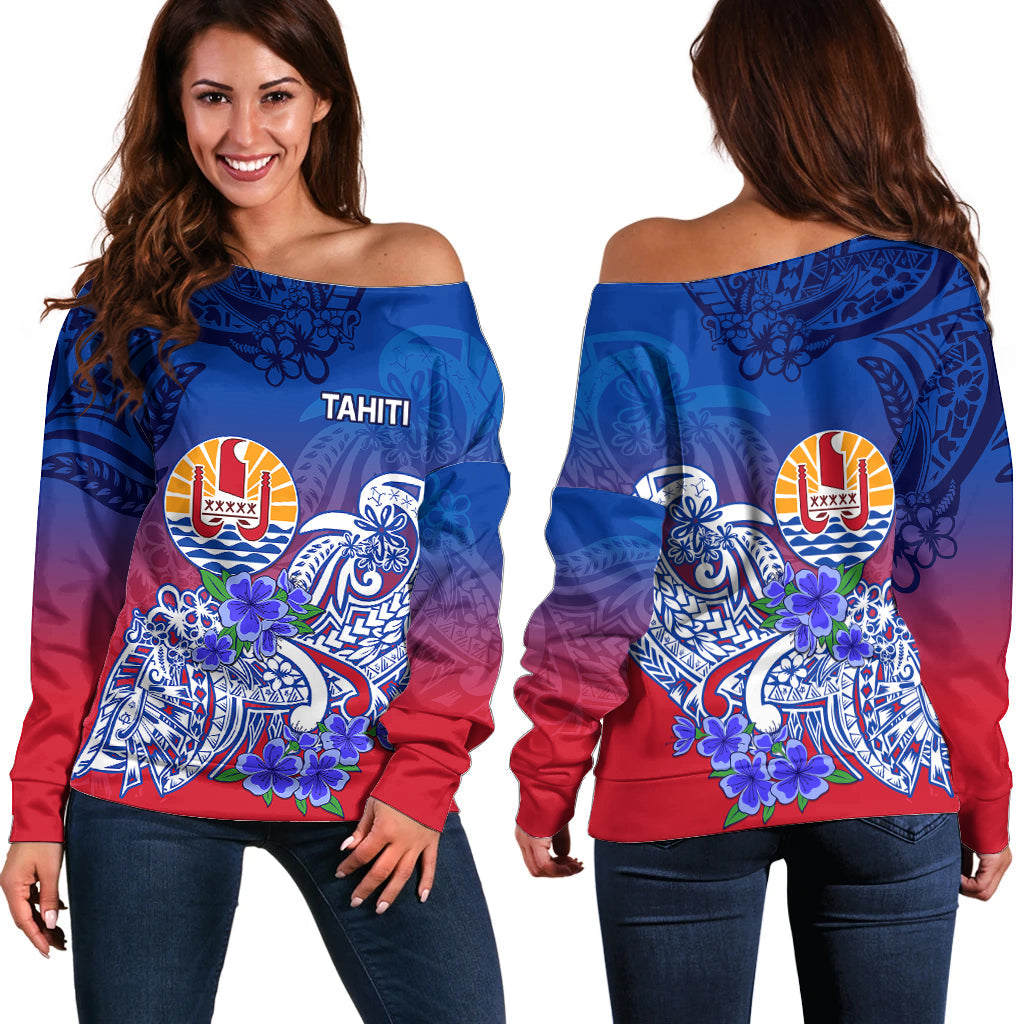 Tahiti Off Shoulder Sweater Polynesian Floral Tribal