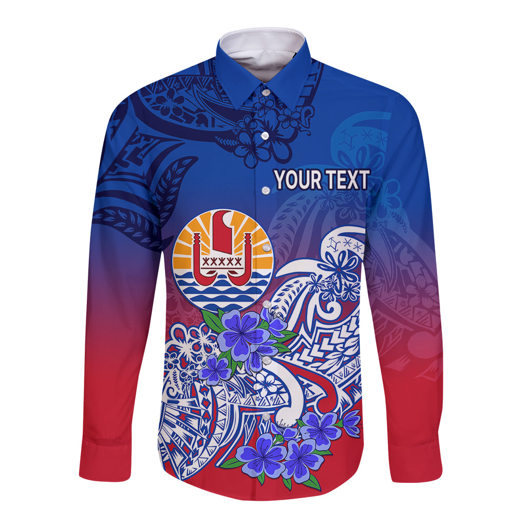 (Custom Personalised) Tahiti Long Sleeve Button Shirt Polynesian Floral Tribal