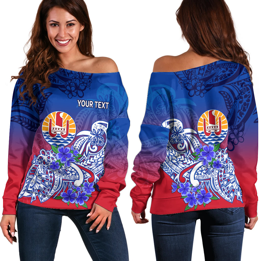 (Custom Personalised) Tahiti Off Shoulder Sweater Polynesian Floral Tribal