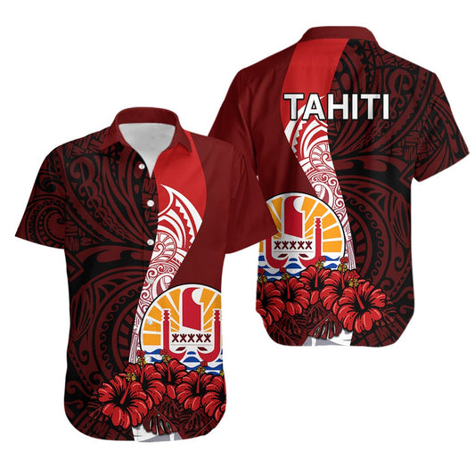 Tahiti Hawaiian Shirt Polynesian Coat Of Arm With Hibiscus