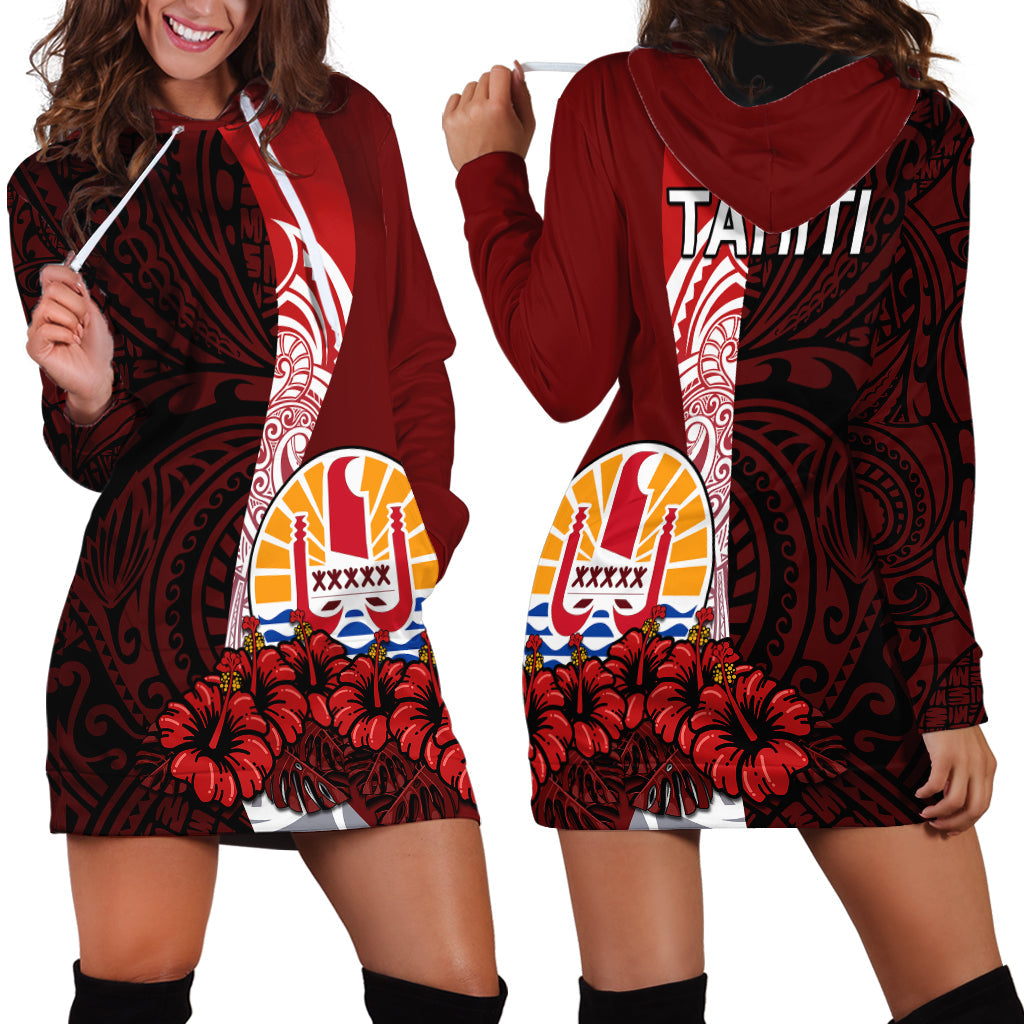 Tahiti Hoodie Dress Polynesian Coat Of Arm With Hibiscus