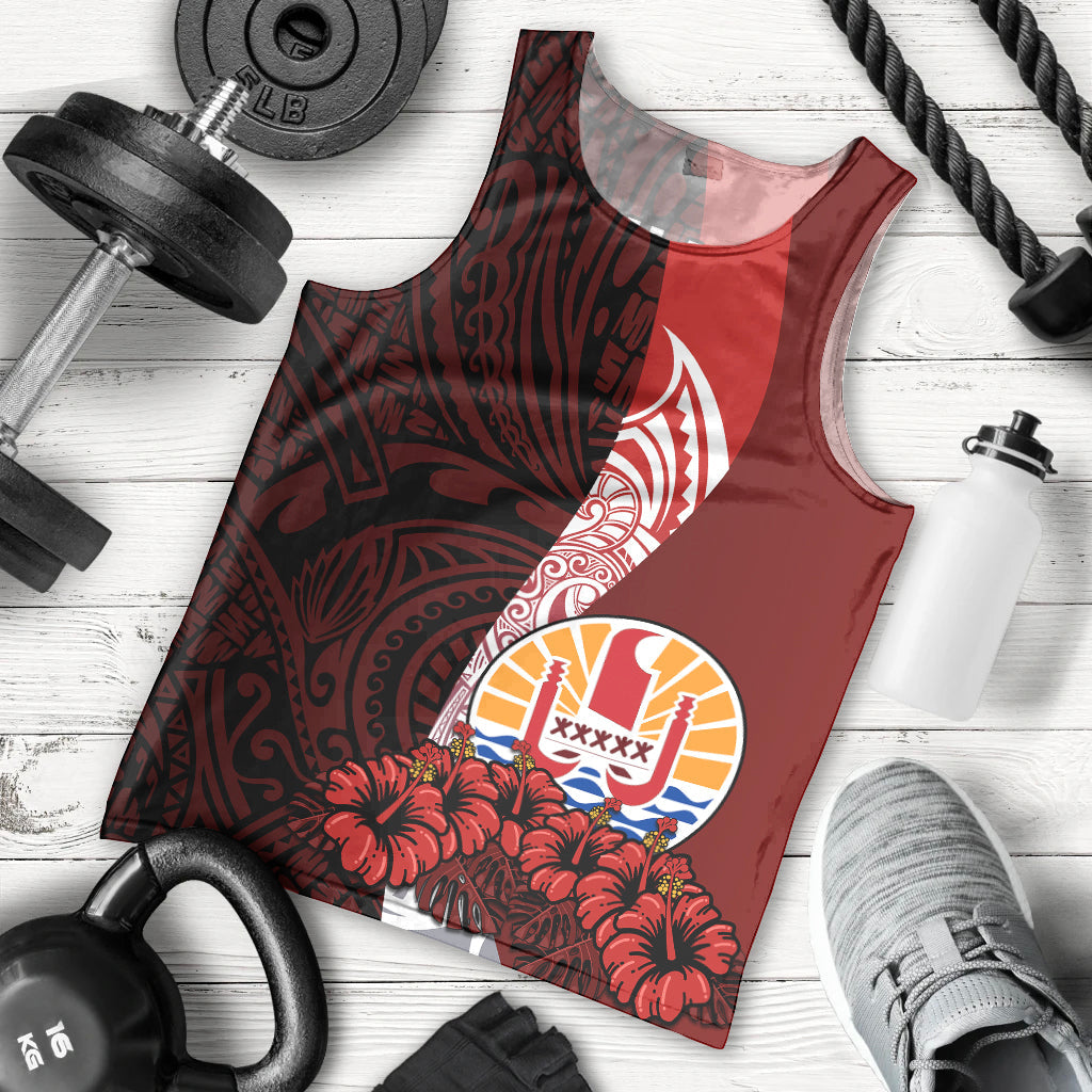 Tahiti Men Tank Top Polynesian Coat Of Arm With Hibiscus