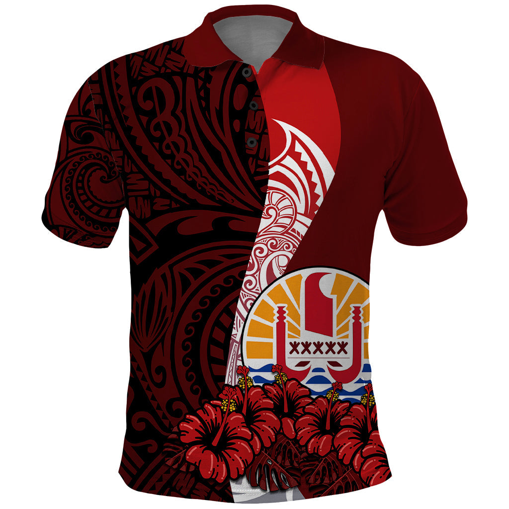 Tahiti Polo Shirt Polynesian Coat Of Arm With Hibiscus
