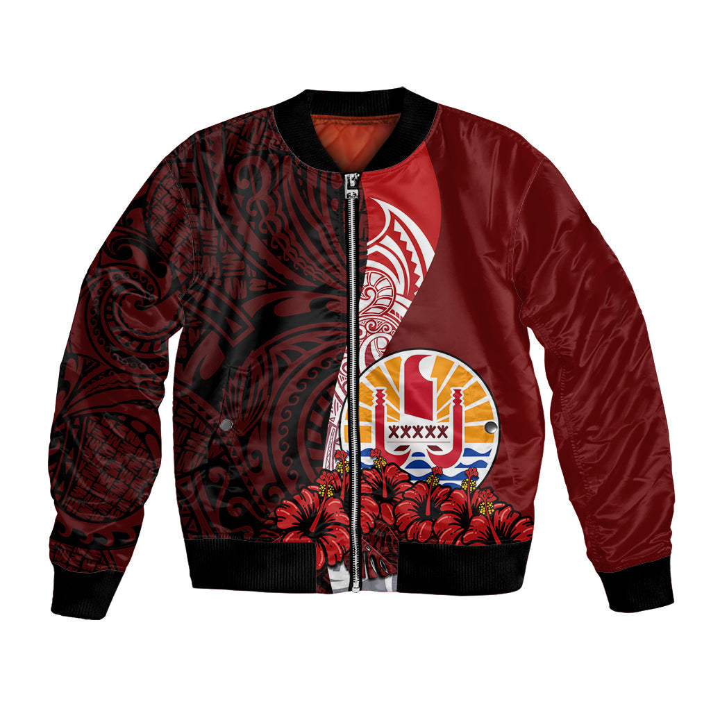 Tahiti Bomber Jacket Polynesian Coat Of Arm With Hibiscus