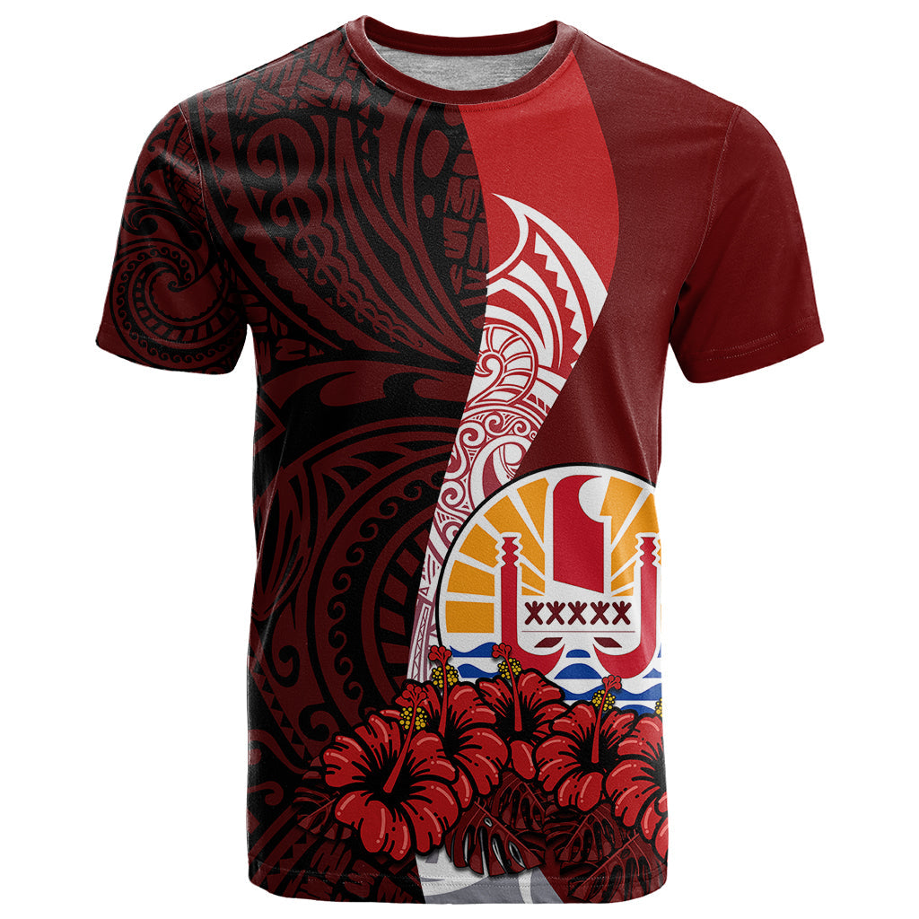 Tahiti T Shirt Polynesian Coat Of Arm With Hibiscus
