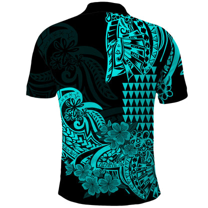 Hawaii Kakau Polo Shirt Polynesian Floral Tribal Aqua Version