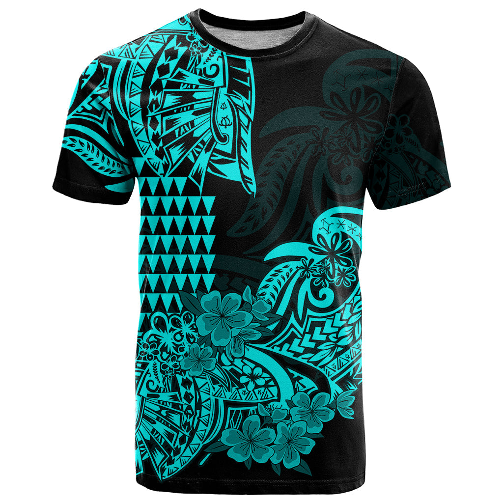 Hawaii Kakau T Shirt Polynesian Floral Tribal Aqua Version