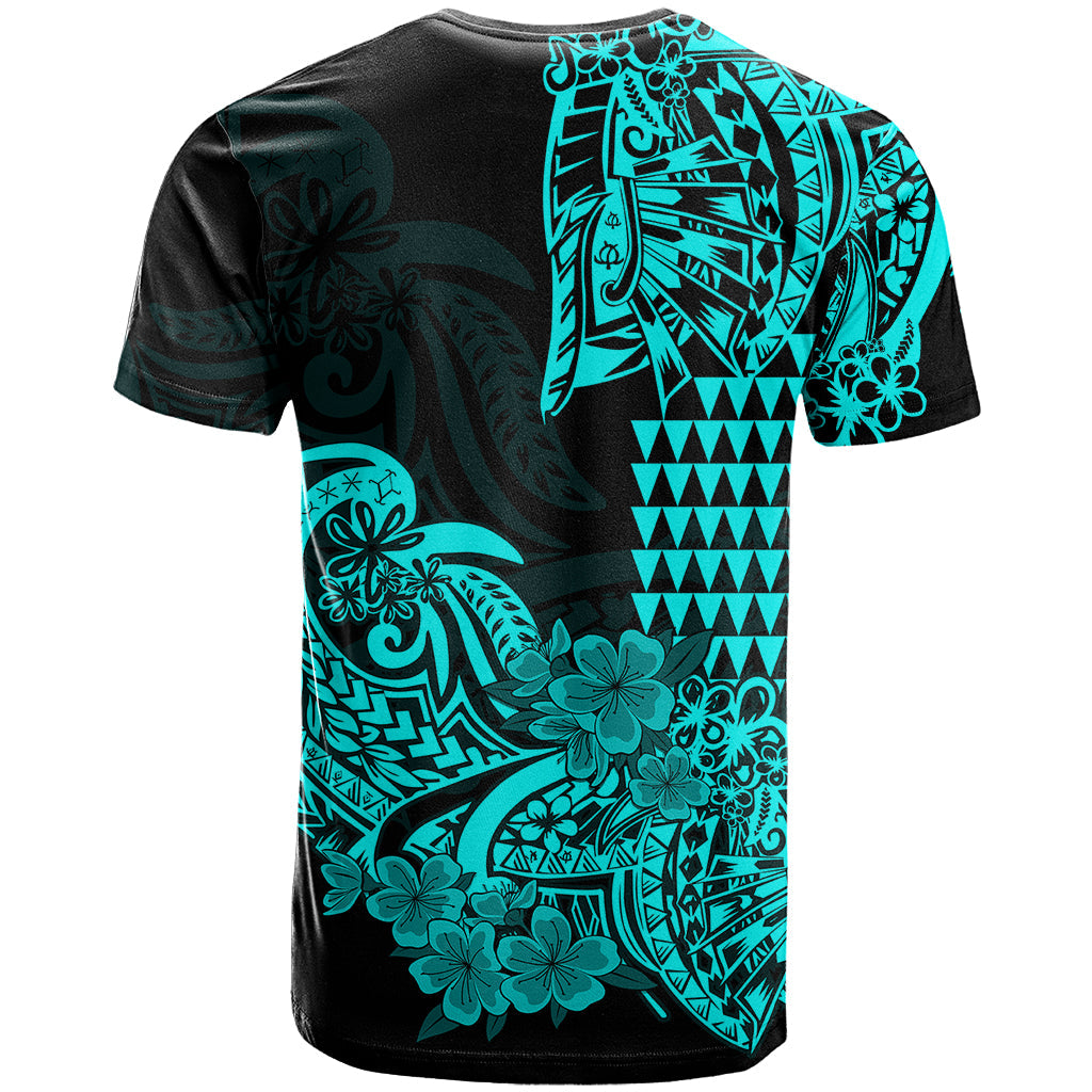 Hawaii Kakau T Shirt Polynesian Floral Tribal Aqua Version