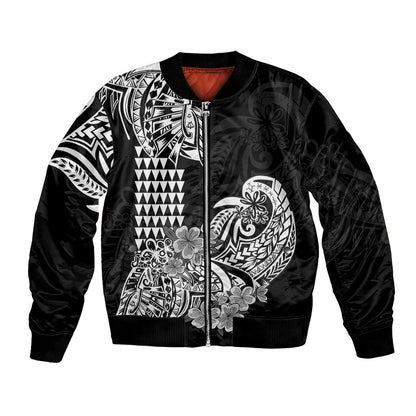 Hawaii Kakau Bomber Jacket Polynesian Floral Tribal Black Version