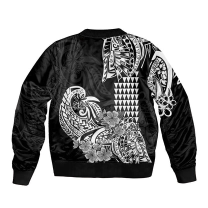 Hawaii Kakau Bomber Jacket Polynesian Floral Tribal Black Version