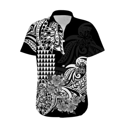 Hawaii Kakau Hawaiian Shirt Polynesian Floral Tribal Black Version