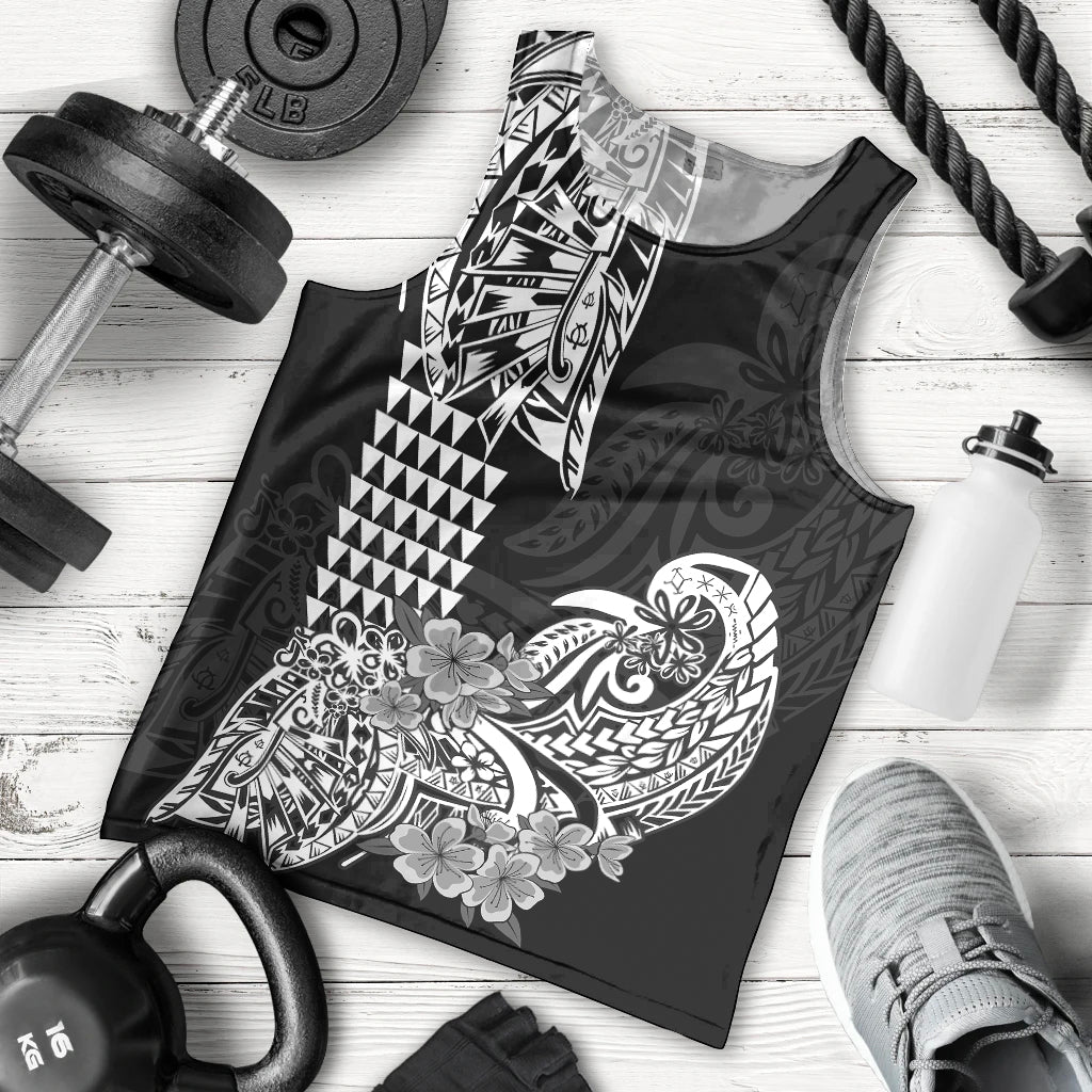 Hawaii Kakau Men Tank Top Polynesian Floral Tribal Black Version