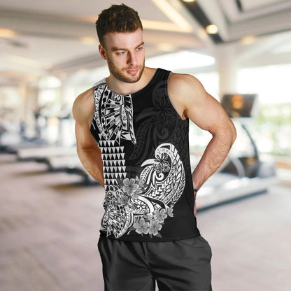 Hawaii Kakau Men Tank Top Polynesian Floral Tribal Black Version