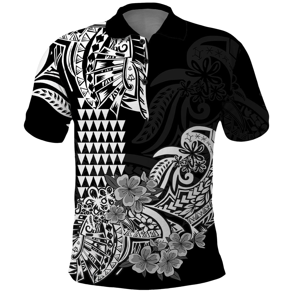 Hawaii Kakau Polo Shirt Polynesian Floral Tribal Black Version