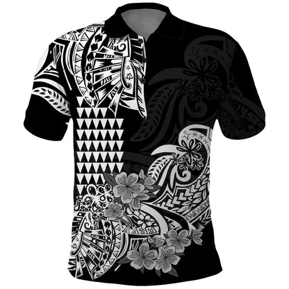 Hawaii Kakau Polo Shirt Polynesian Floral Tribal Black Version