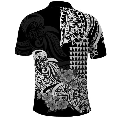 Hawaii Kakau Polo Shirt Polynesian Floral Tribal Black Version