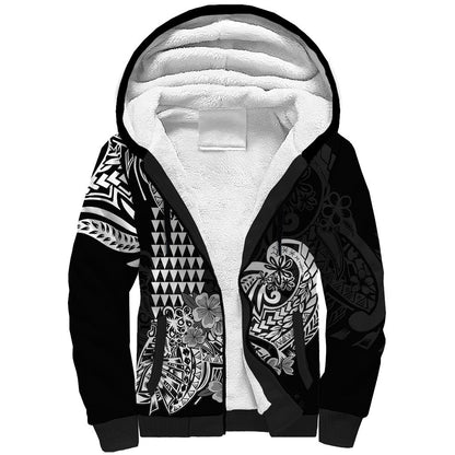Hawaii Kakau Sherpa Hoodie Polynesian Floral Tribal Black Version