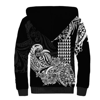 Hawaii Kakau Sherpa Hoodie Polynesian Floral Tribal Black Version