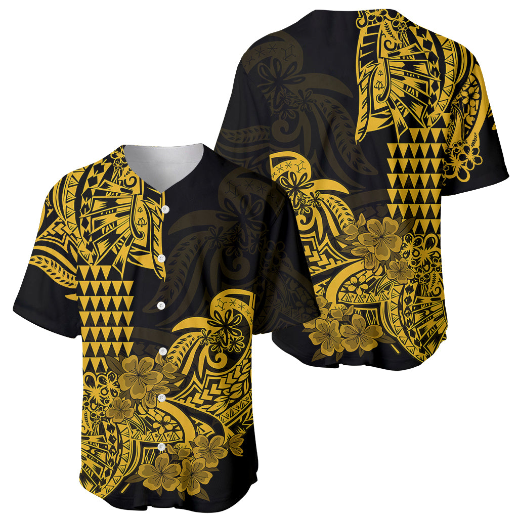 Hawaii Kakau Baseball Jersey Polynesian Floral Tribal Gold Version