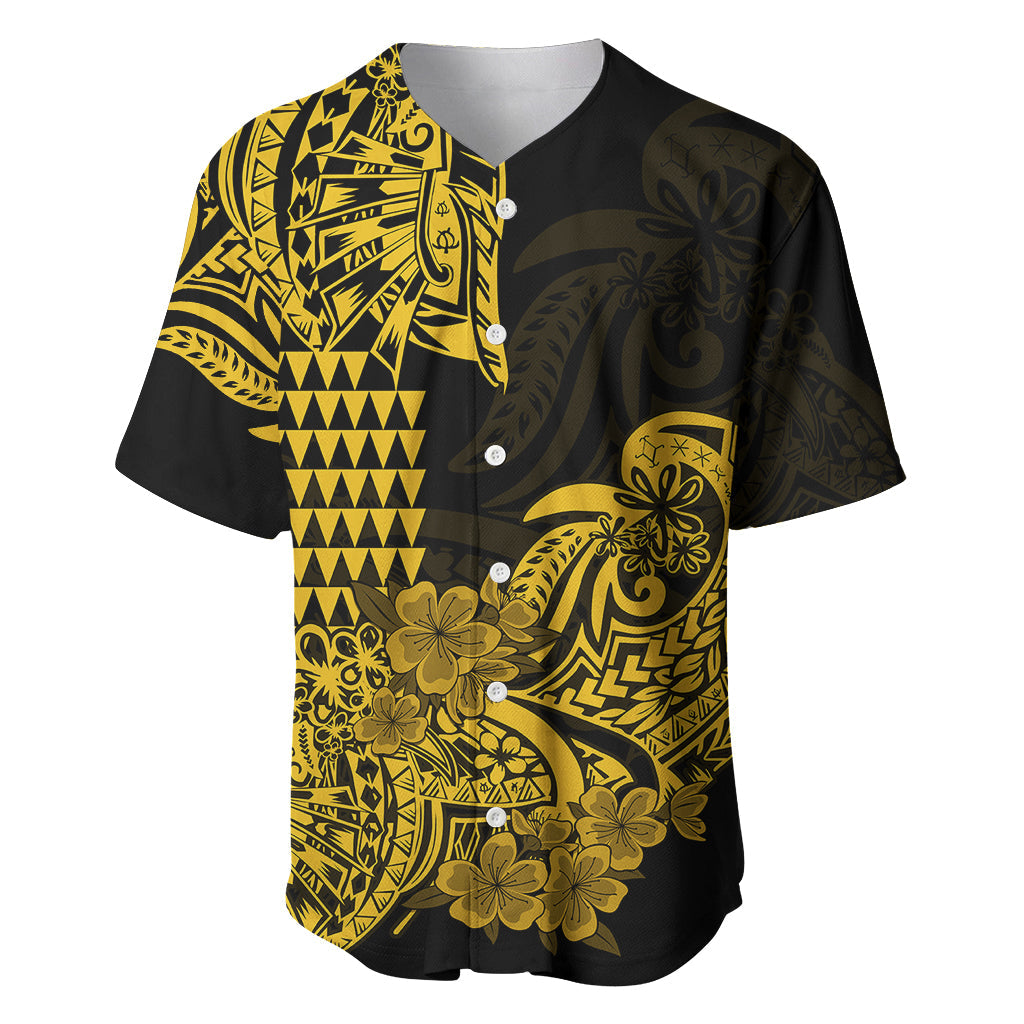 Hawaii Kakau Baseball Jersey Polynesian Floral Tribal Gold Version