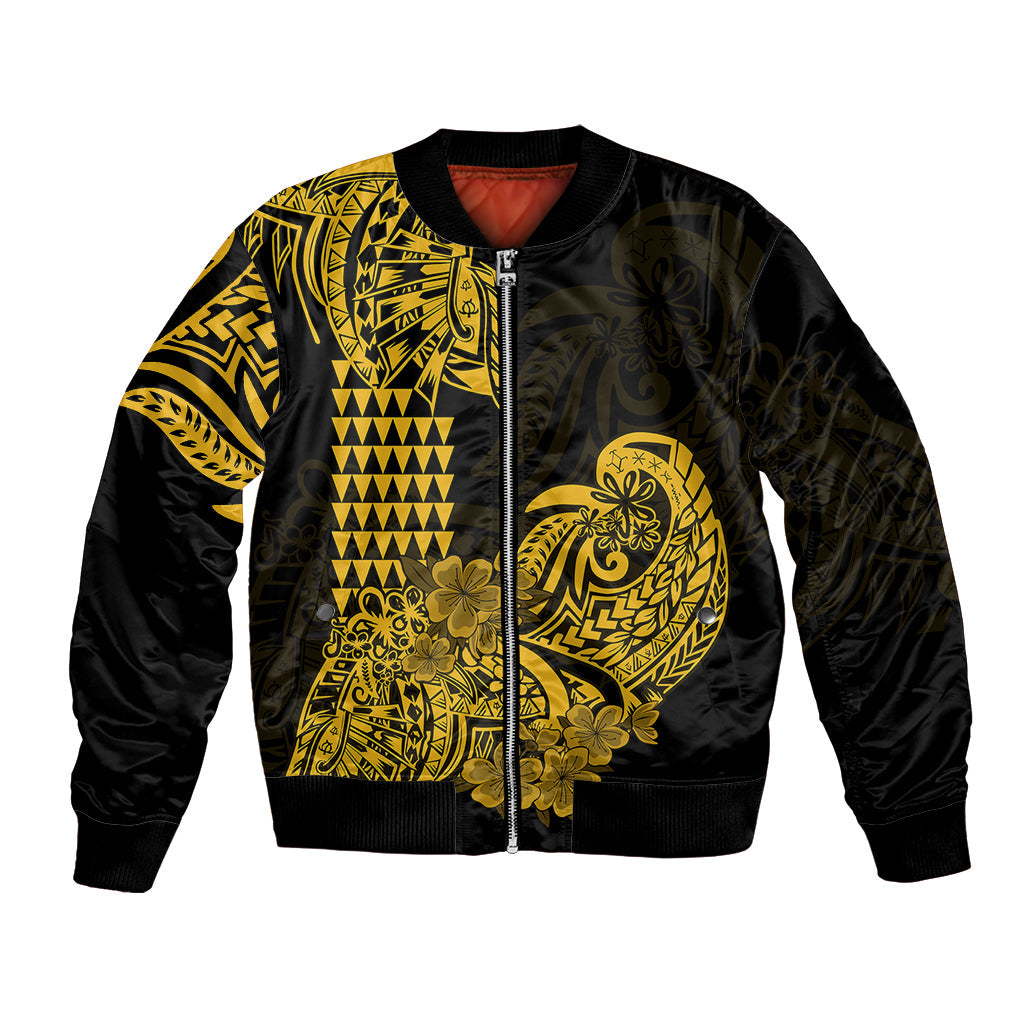 Hawaii Kakau Bomber Jacket Polynesian Floral Tribal Gold Version