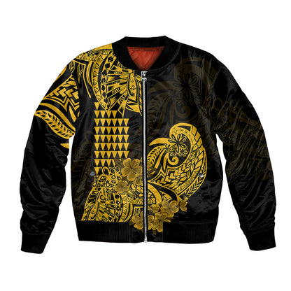 Hawaii Kakau Bomber Jacket Polynesian Floral Tribal Gold Version