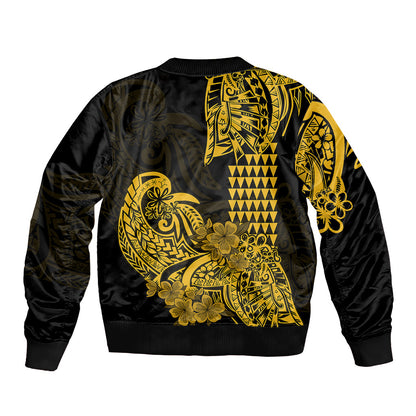 Hawaii Kakau Bomber Jacket Polynesian Floral Tribal Gold Version