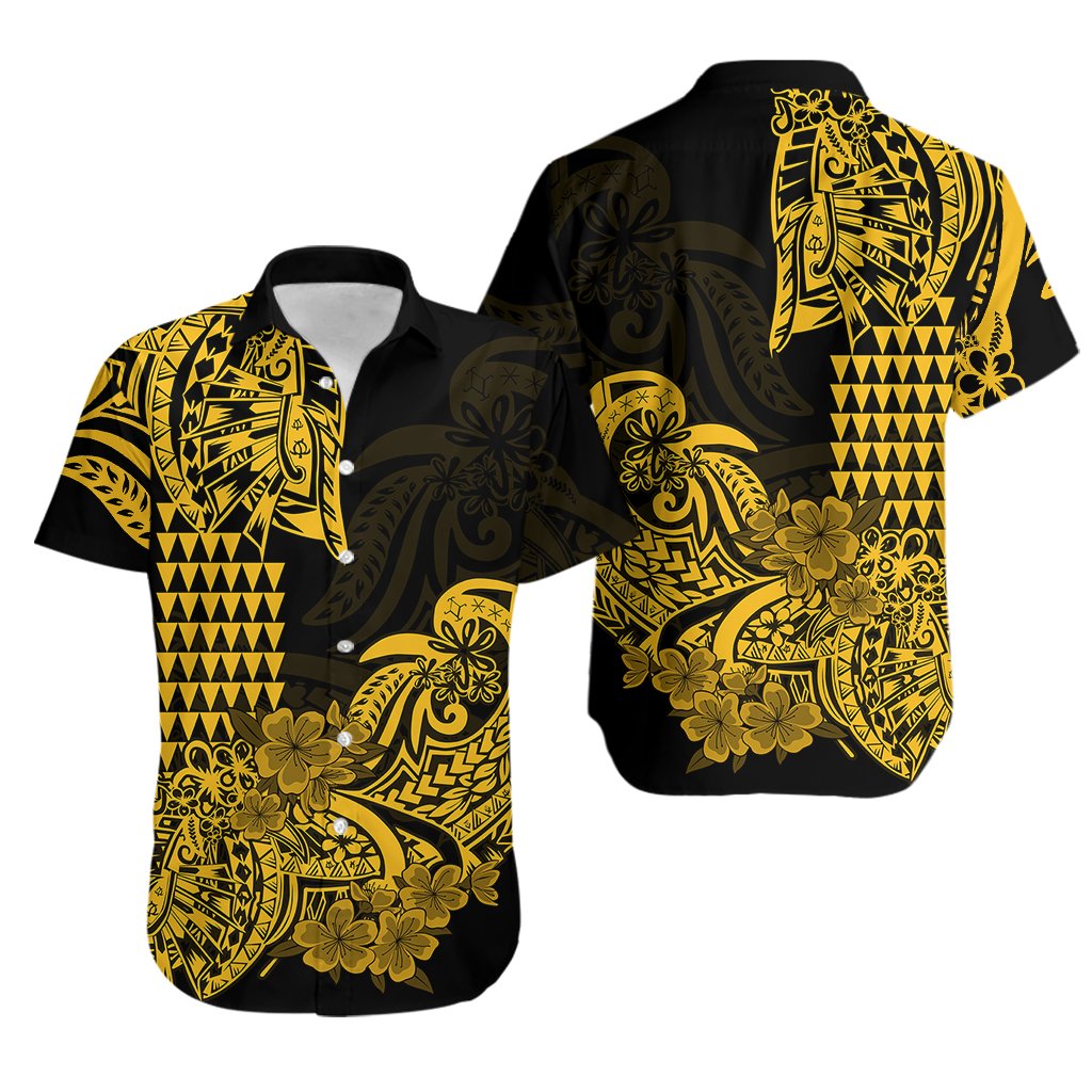 Hawaii Kakau Hawaiian Shirt Polynesian Floral Tribal Gold Version
