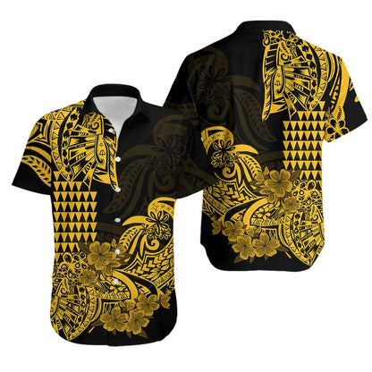 Hawaii Kakau Hawaiian Shirt Polynesian Floral Tribal Gold Version
