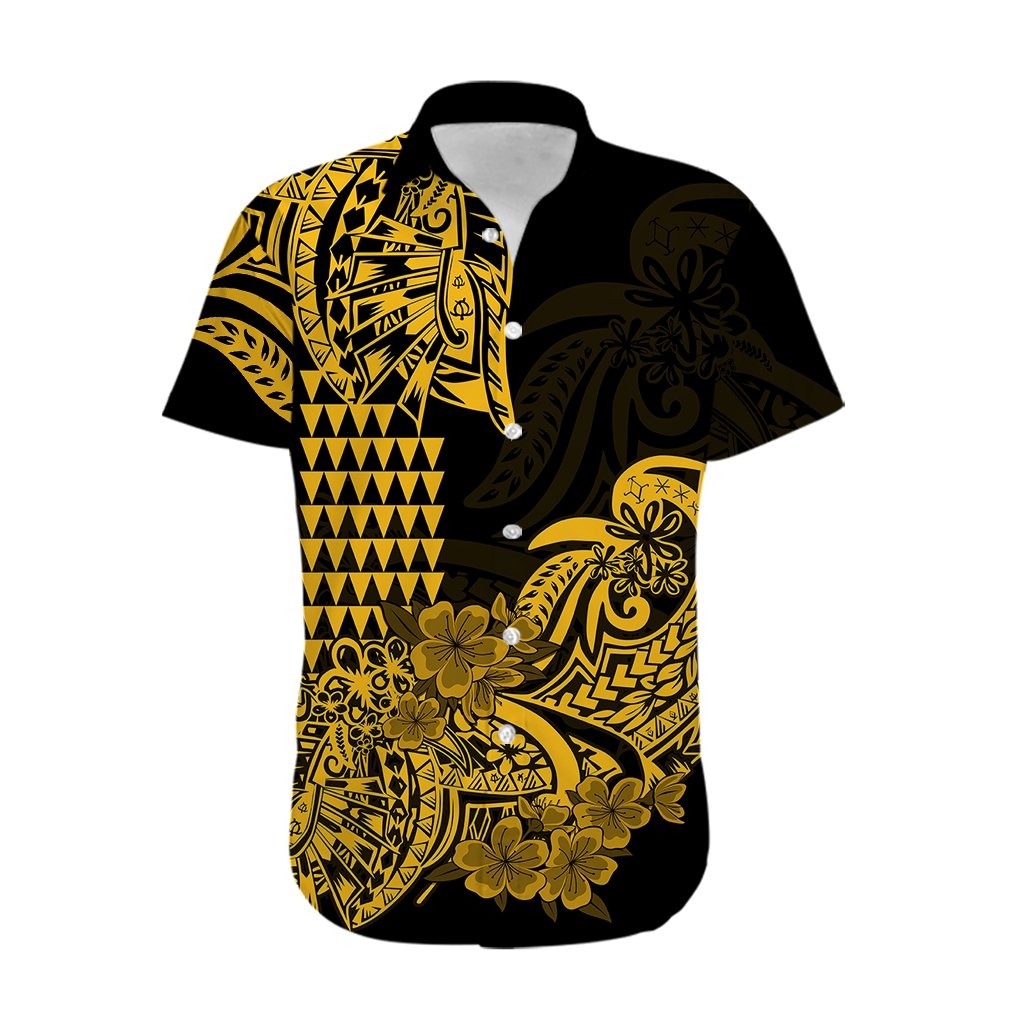 Hawaii Kakau Hawaiian Shirt Polynesian Floral Tribal Gold Version