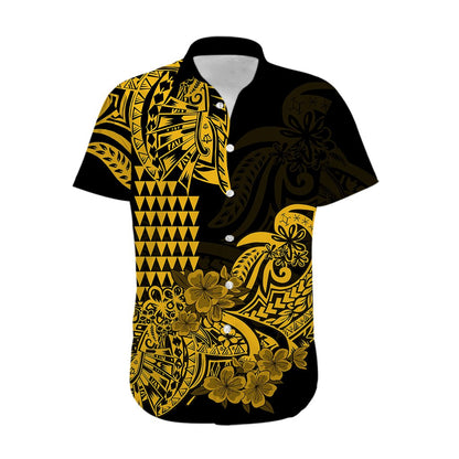 Hawaii Kakau Hawaiian Shirt Polynesian Floral Tribal Gold Version