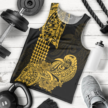 Hawaii Kakau Men Tank Top Polynesian Floral Tribal Gold Version