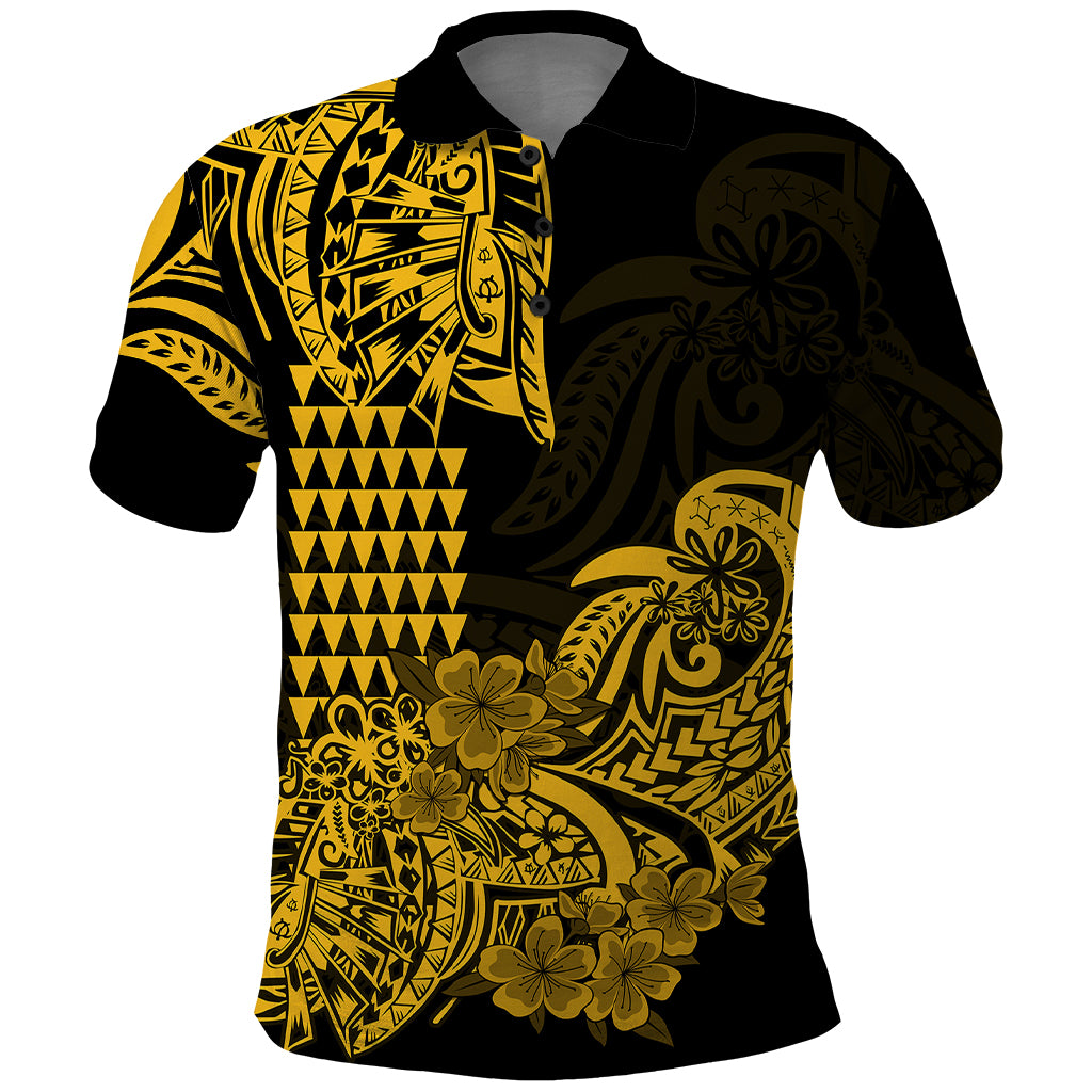 Hawaii Kakau Polo Shirt Polynesian Floral Tribal Gold Version