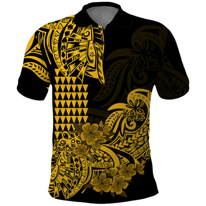 Hawaii Kakau Polo Shirt Polynesian Floral Tribal Gold Version