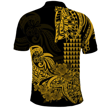 Hawaii Kakau Polo Shirt Polynesian Floral Tribal Gold Version