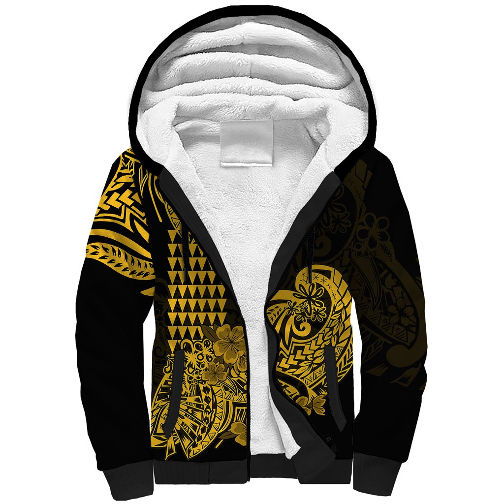 Hawaii Kakau Sherpa Hoodie Polynesian Floral Tribal Gold Version